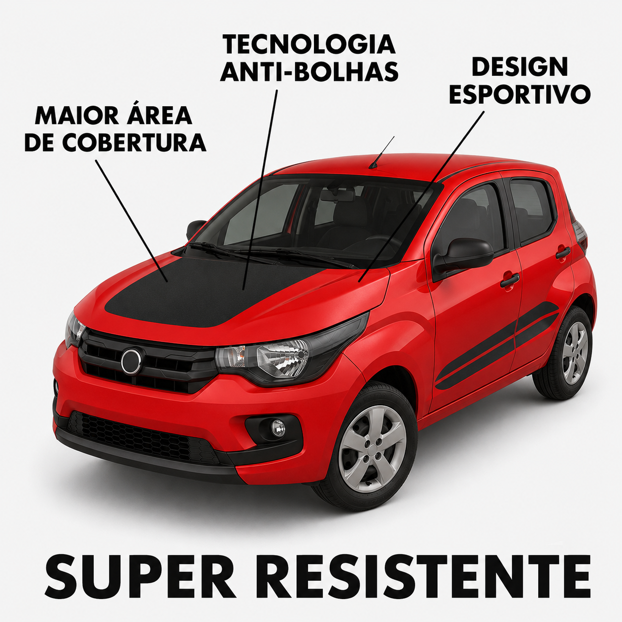Kit Adesivo Fiat Mobi Lateral e Capô Preto Fosco