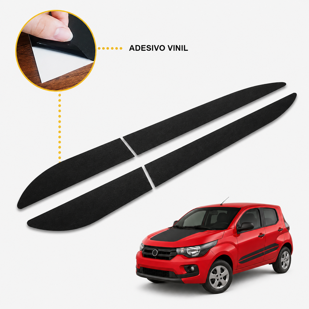 Kit Adesivo Fiat Mobi Lateral e Capô Preto Fosco