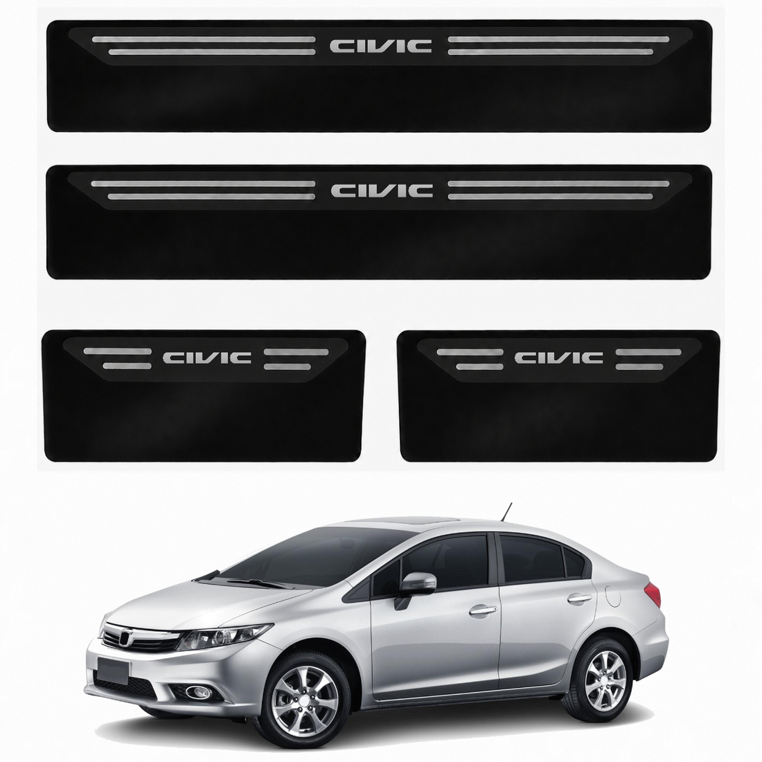 Kit soleira baixo relevo em aço inox Civic- BLACK