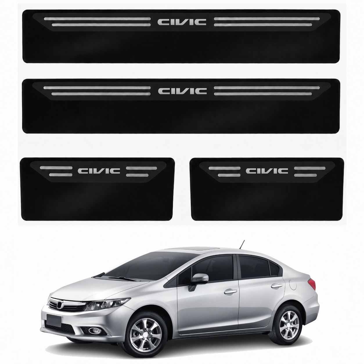 Kit soleira baixo relevo em aço inox Civic- BLACK