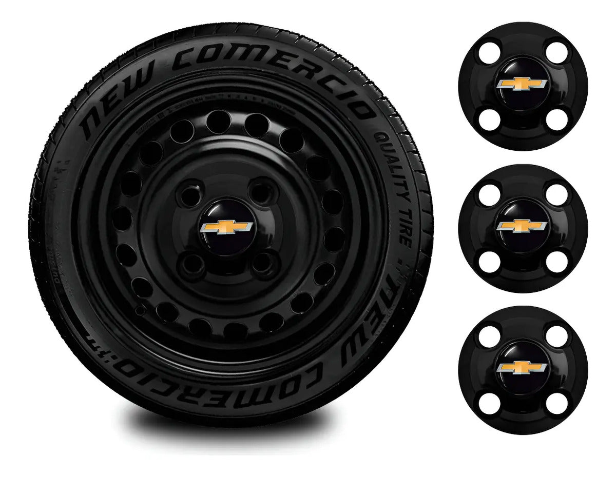 Kit Calotinhas new black Chevrolet Aro 13, 14 e 15 - Emblema Preto