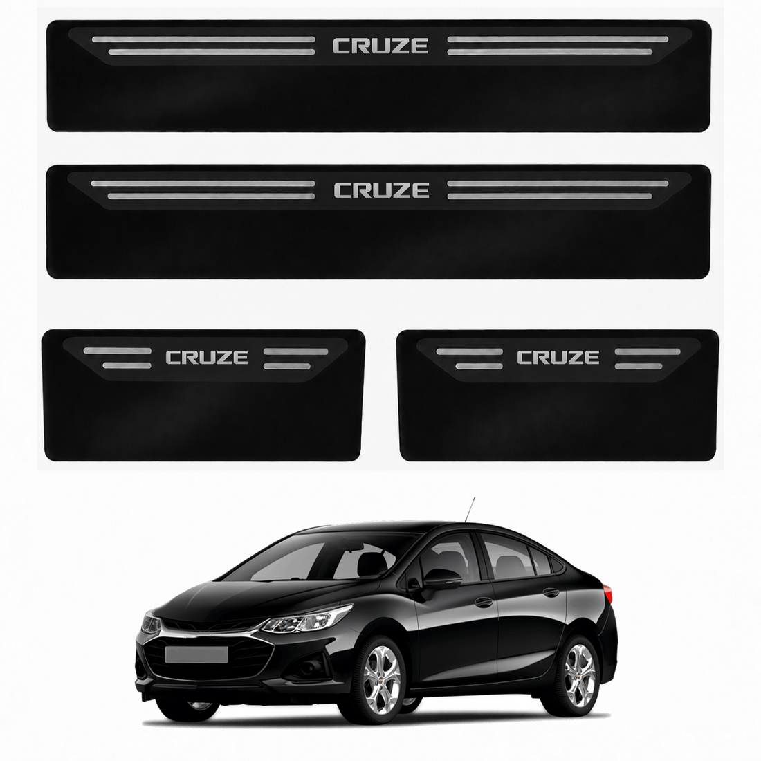 Kit soleira baixo relevo em aço inox Cruze - BLACK