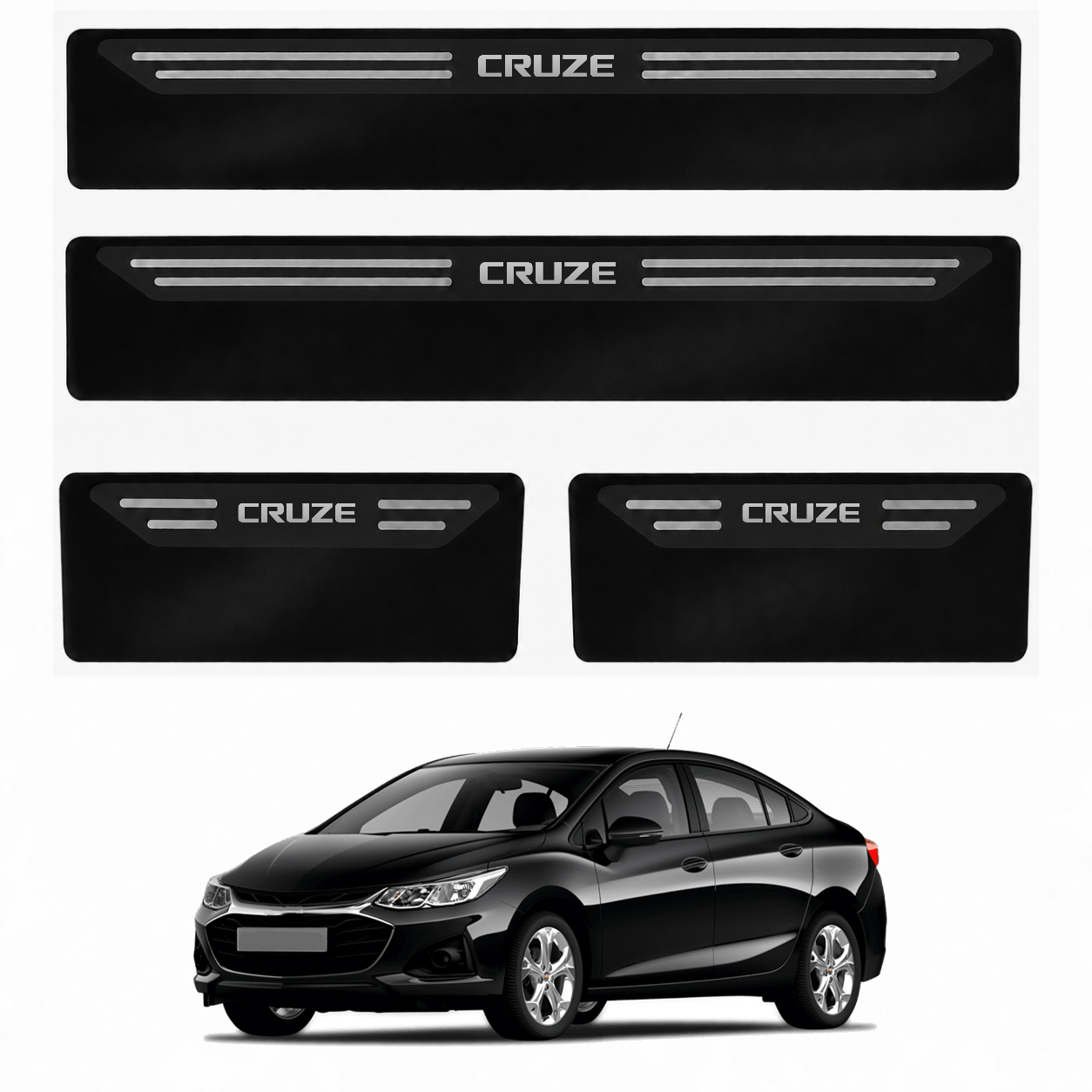 Kit soleira baixo relevo em aço inox Cruze - BLACK