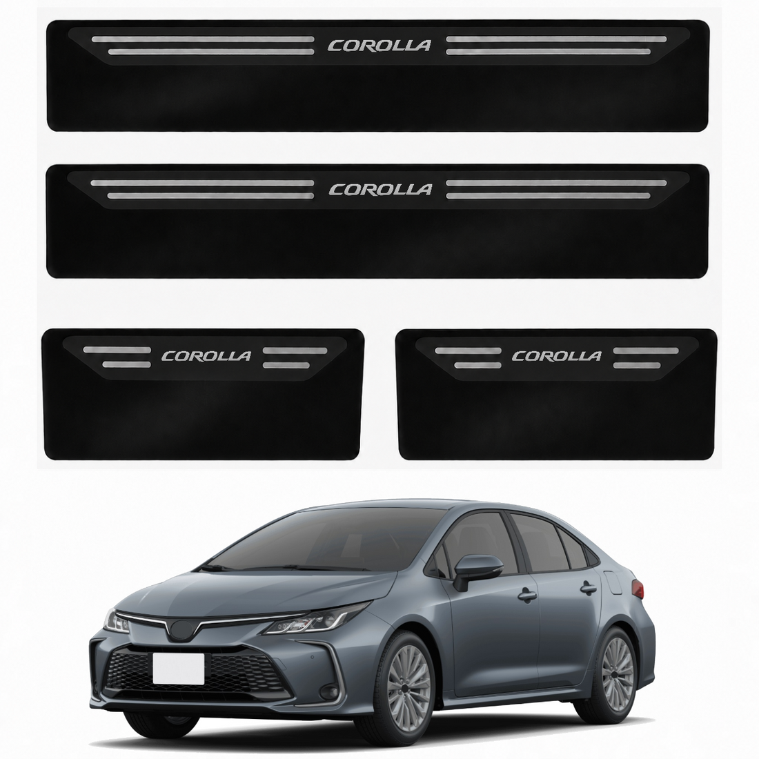 Kit soleira baixo relevo em aço inox Corolla- BLACK