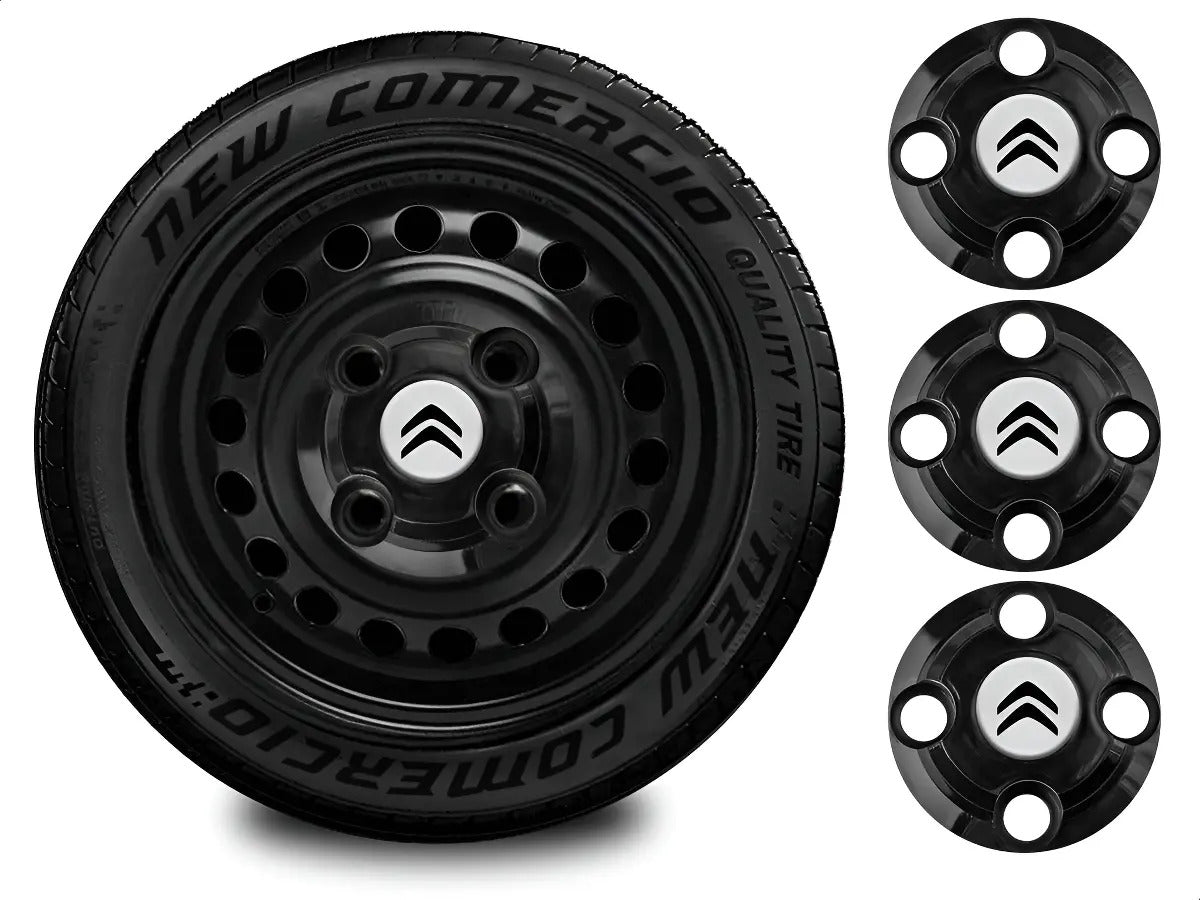 Kit Calotinhas new black Citroen C3 C4 Todos modelos Aro 13, 14 e 15 - Emblema Prata