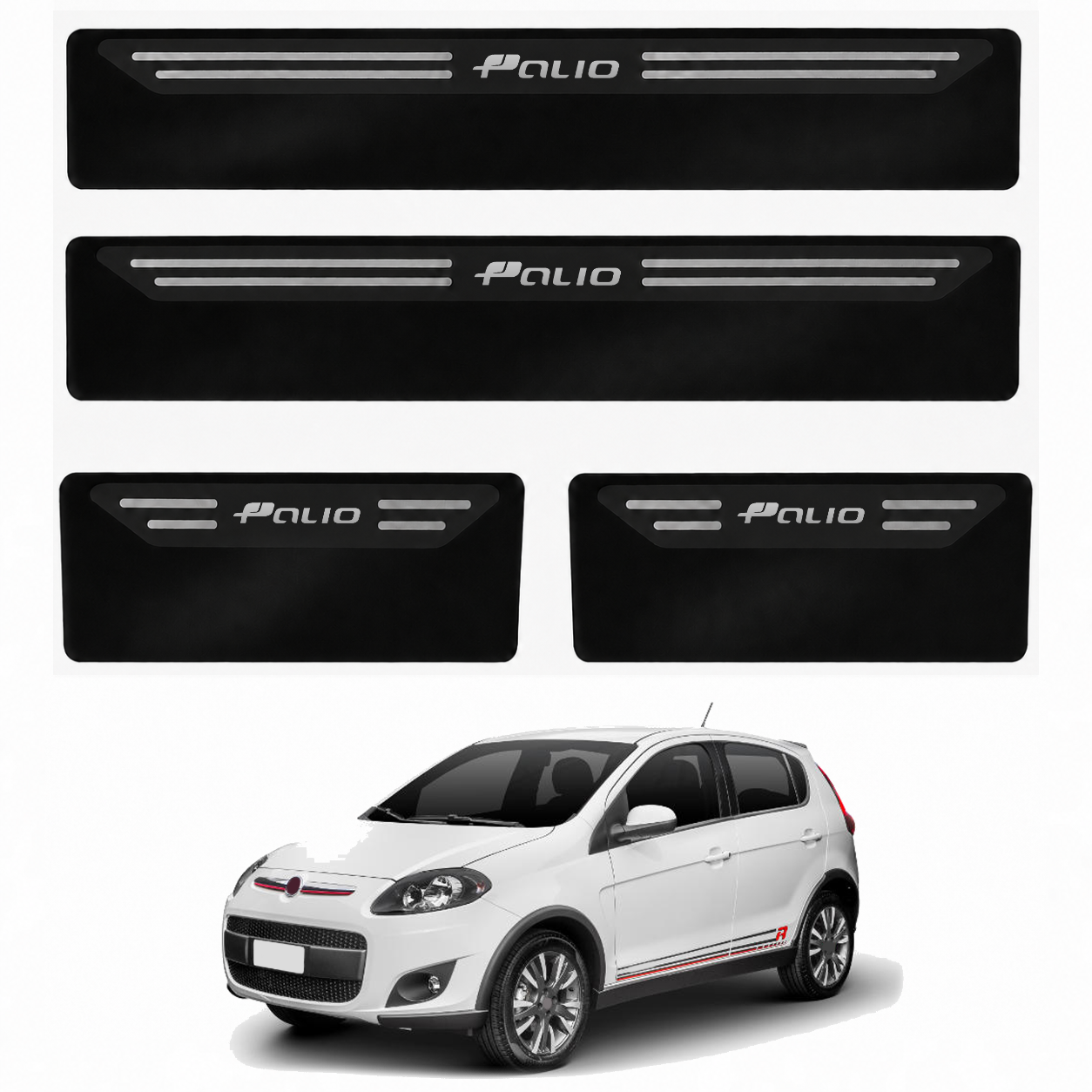 Kit soleira baixo relevo em aço inox Palio- BLACK