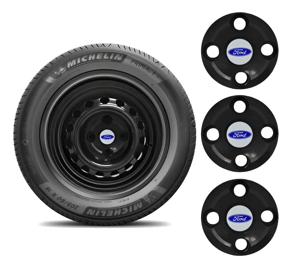 Kit Calotinhas new black Ford Aro 13, 14 e 15 - Ford Azul Fundo Prata