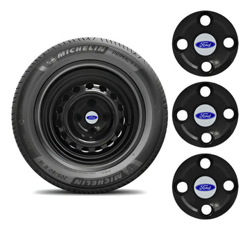 Kit Calotinhas new black Ford Aro 13, 14 e 15 - Ford Azul Fundo Prata