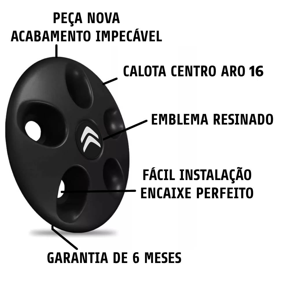 Kit Calota Jumper Centro Roda Aro 16 Com Emblema - Preta