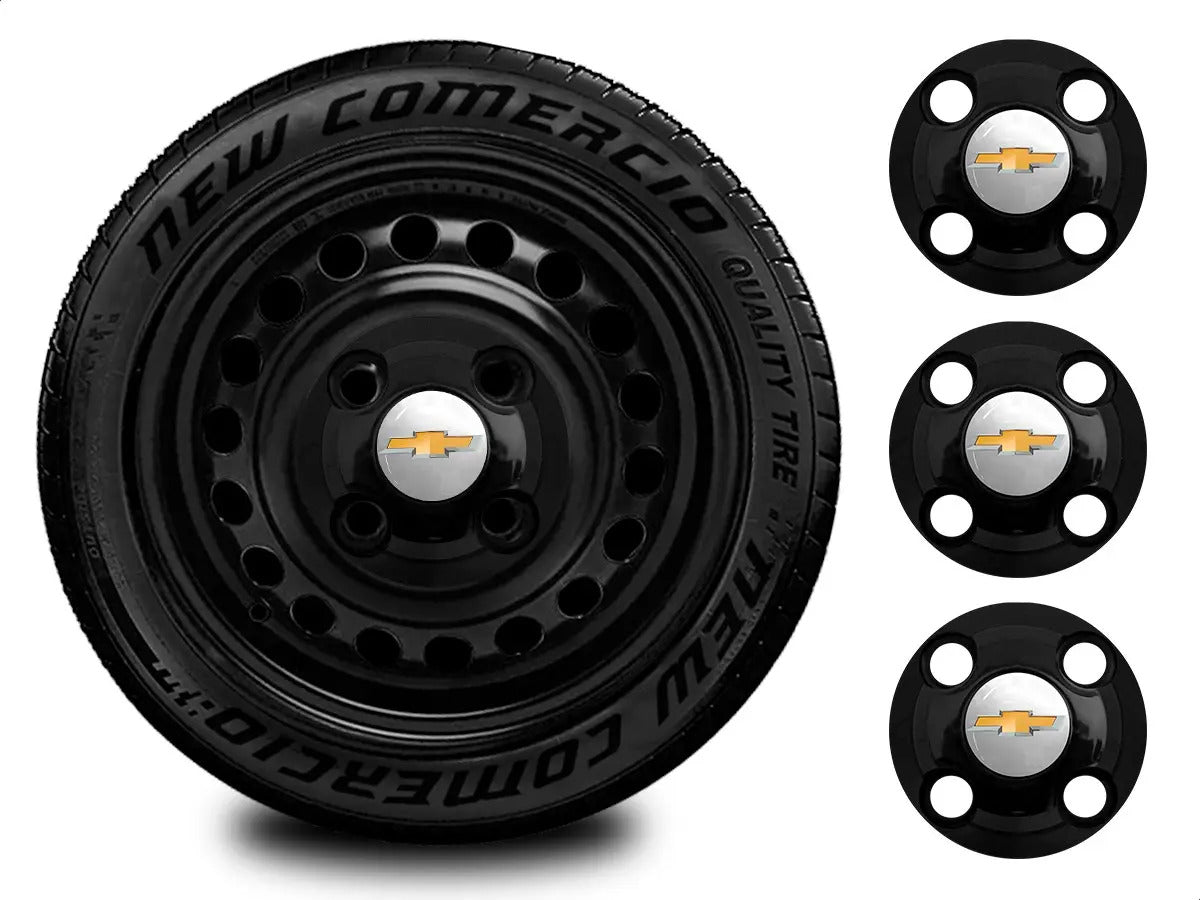 Kit Calotinhas new black Chevrolet Aro 13, 14 e 15 - Emblema Prata