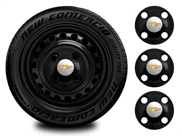 Kit Calotinhas new black Chevrolet Aro 13, 14 e 15 - Emblema Prata