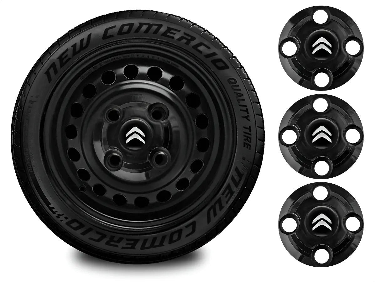 Kit Calotinhas new black Citroen C3 C4 Todos modelos Aro 13, 14 e 15 - Emblema Preto