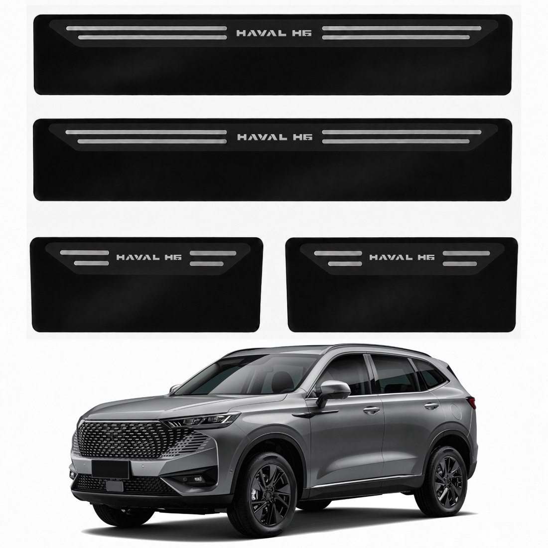 Kit soleira baixo relevo em aço inox Haval H6 - BLACK