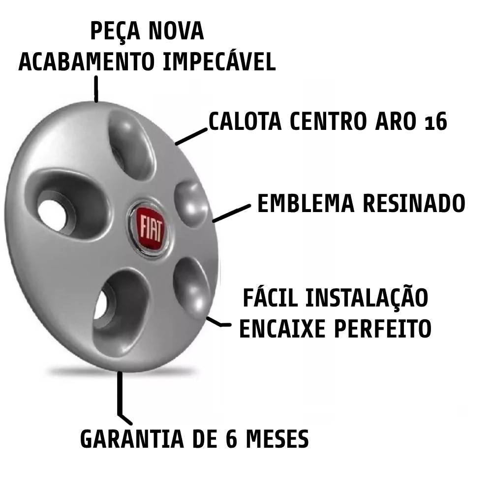 Kit Calota Ducato Centro Roda Aro 16 C/emblema Prata 4 peças