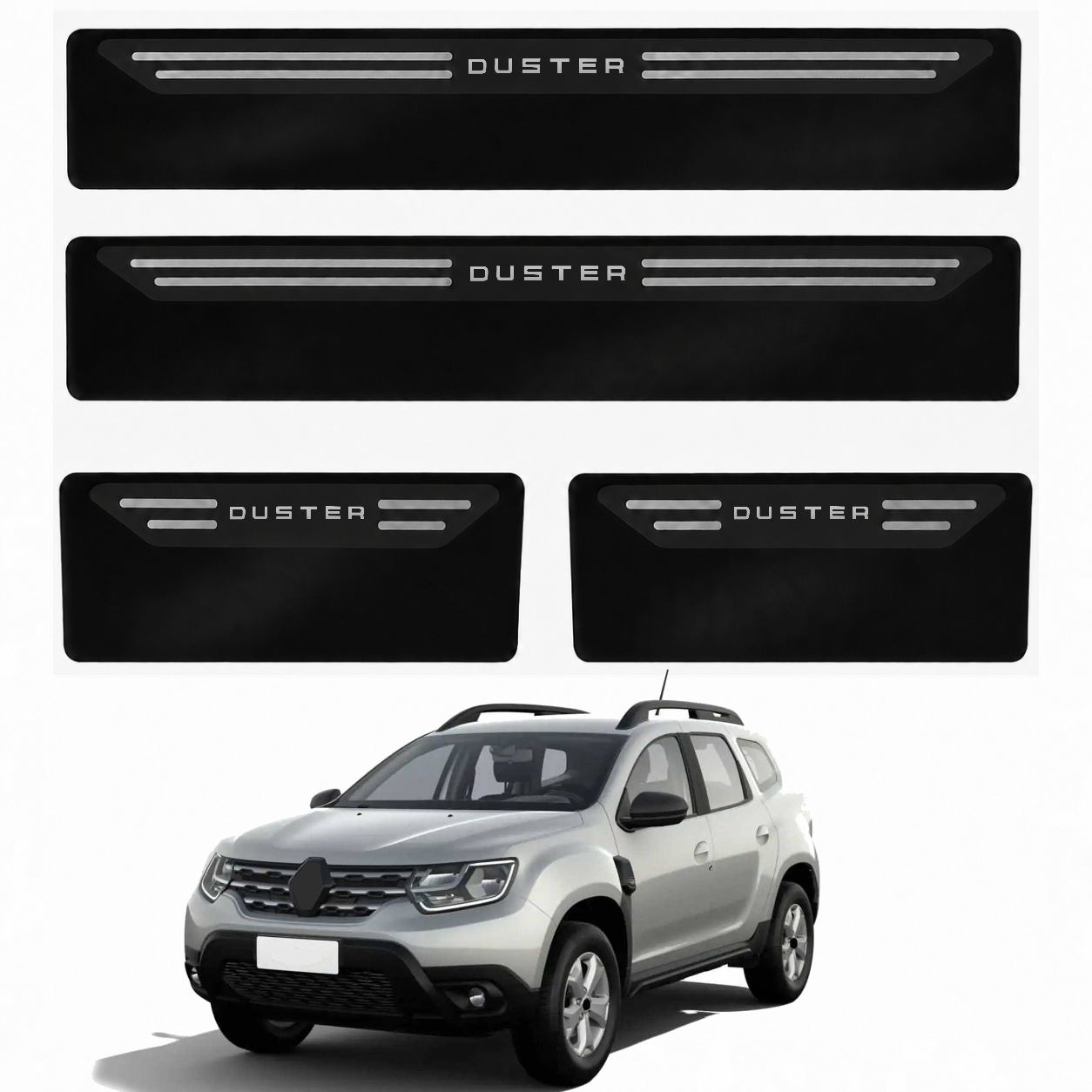 Kit soleira baixo relevo em aço inox Duster - BLACK