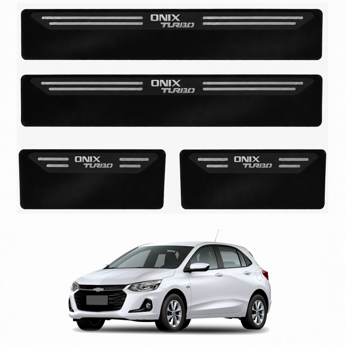 Kit soleira baixo relevo em aço inox Onix Turbo - BLACK