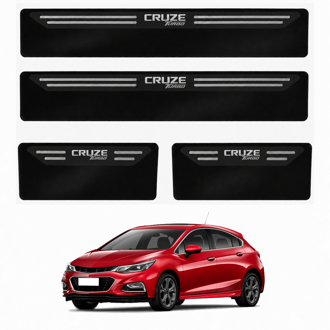 Kit soleira baixo relevo em aço inox Cruze Turbo - BLACK