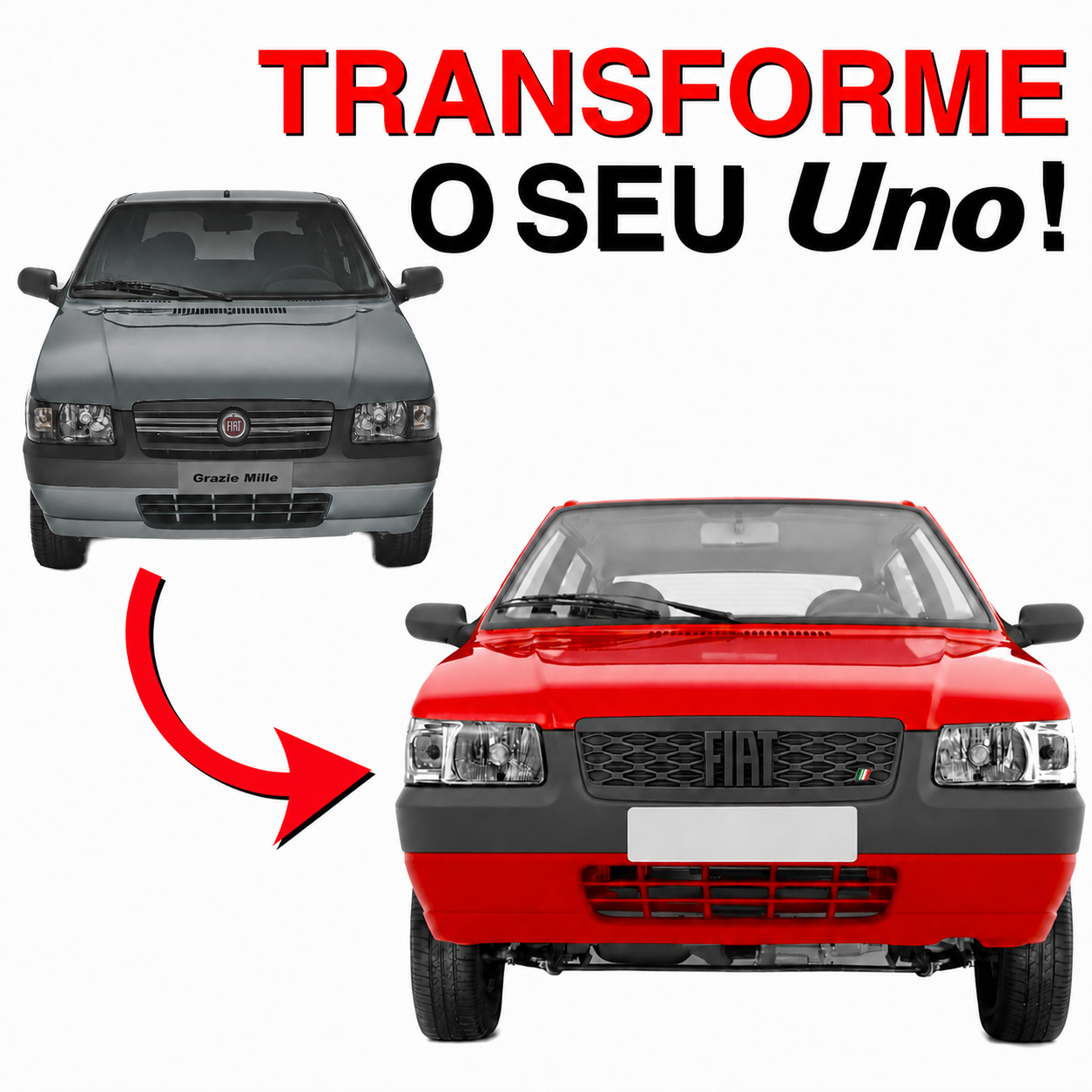 Grade Dianteira Uno Retangular Cinza - COM EMBLEMA PRETO