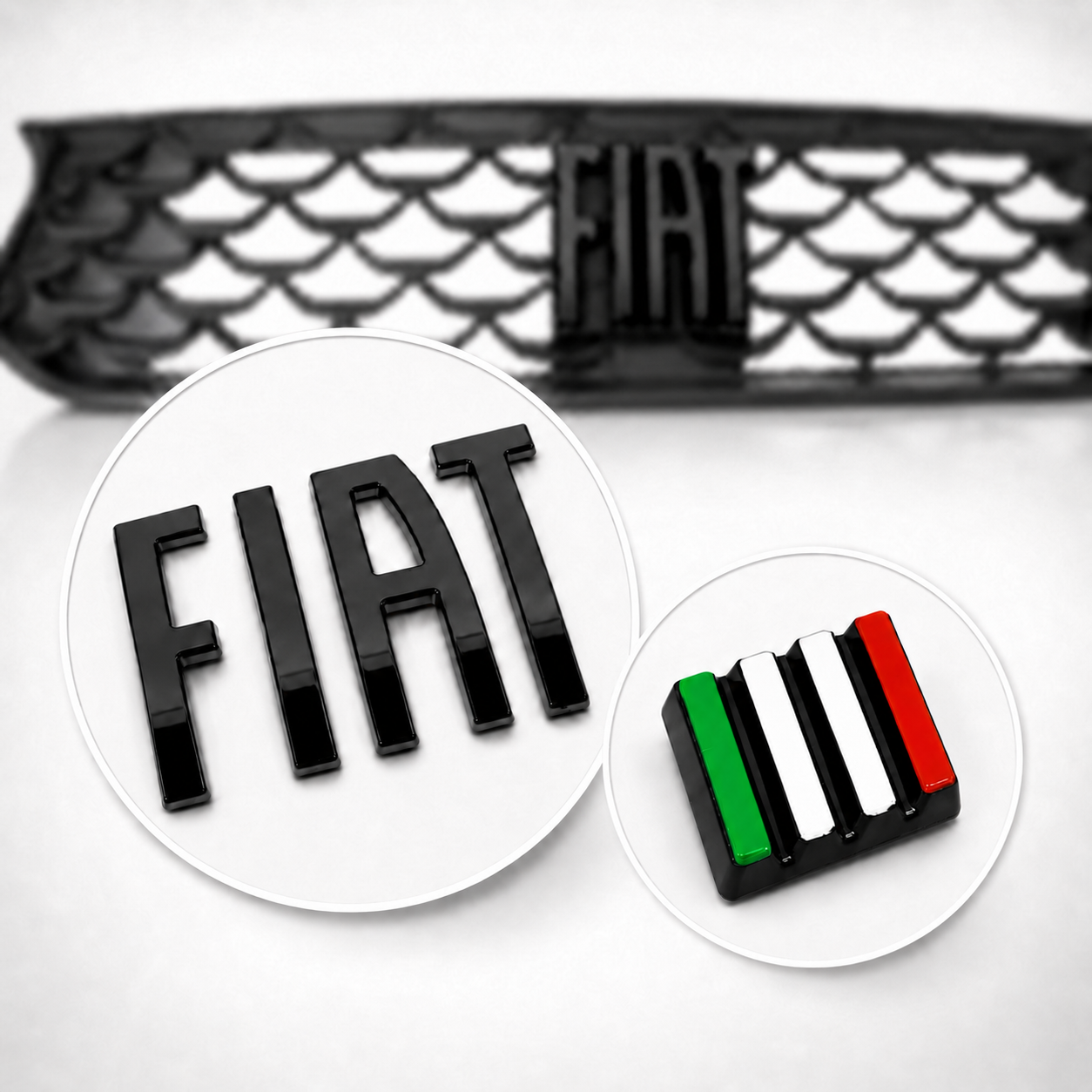 Kit Emblema Fiat Black Piano Bandeira Italia para Argo Cronos e Mobi 2021 em diante