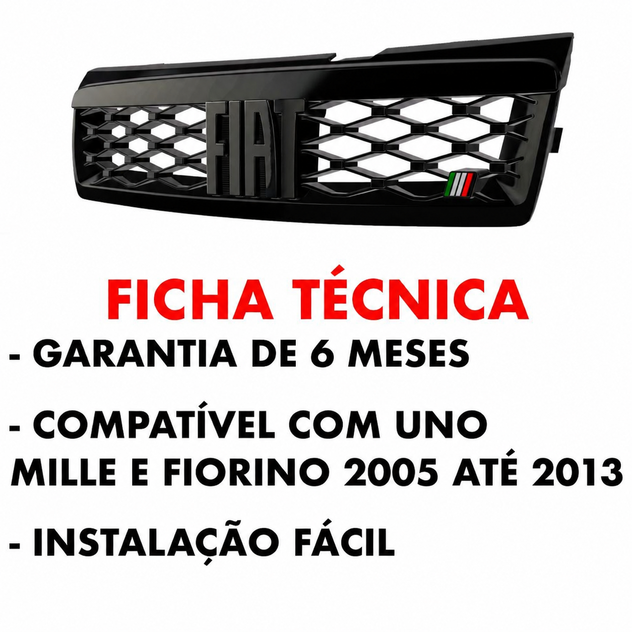 Grade Dianteira Uno Retangular - COM EMBLEMA PRETO