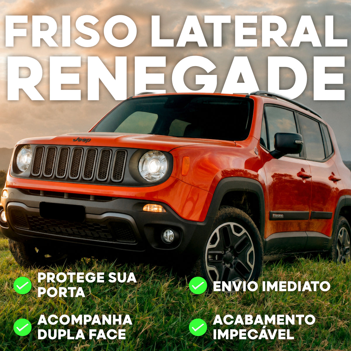 Friso Preto Renegade Com Fita Dupla Face GPI Automotiva