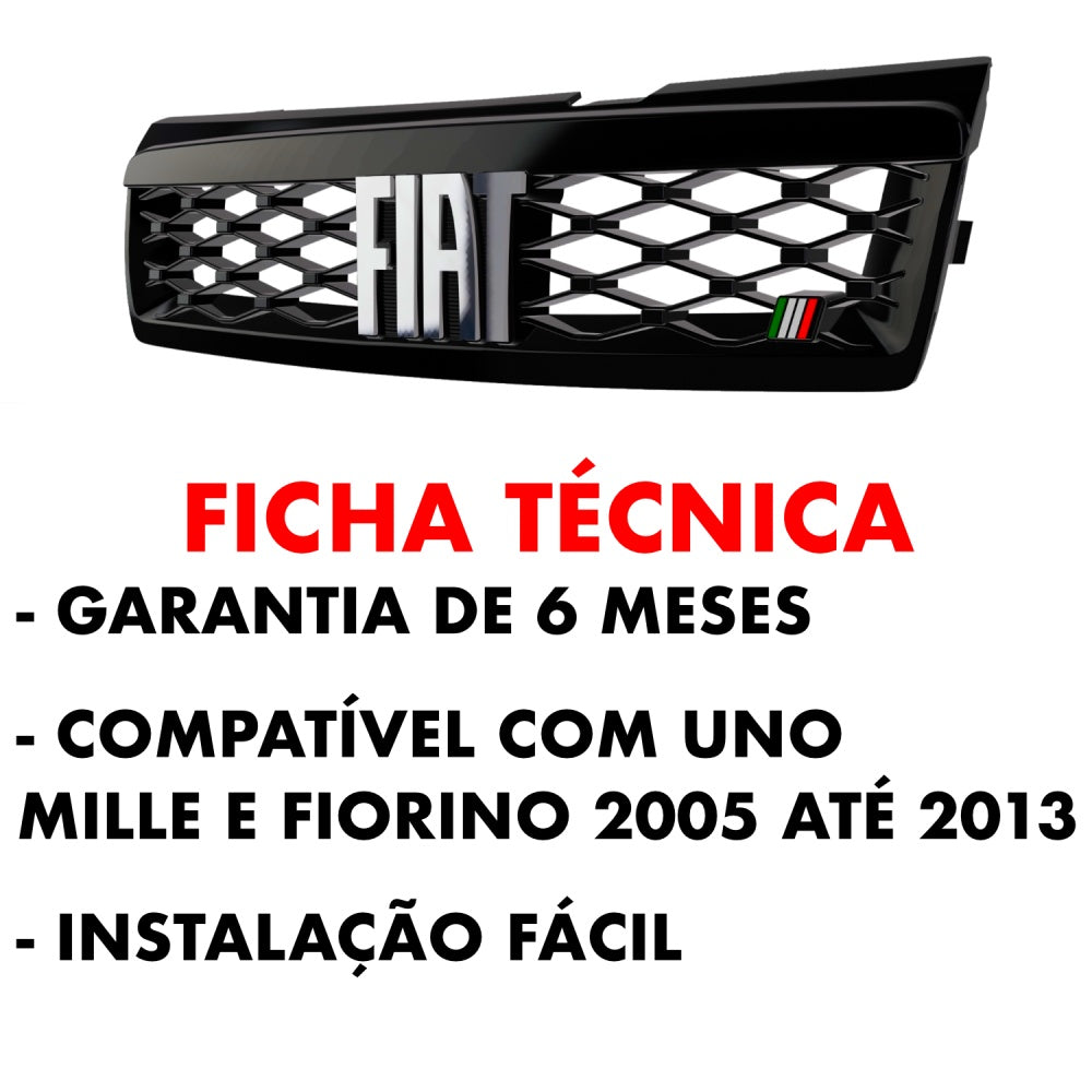 Grade Dianteira Uno Retangular Preto Com Emblema