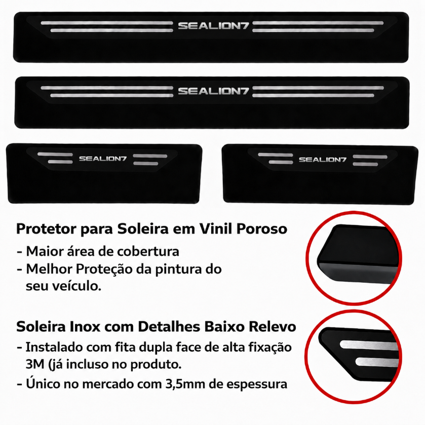 Kit soleira baixo relevo em aço inox BYD Sealion 7 - Black