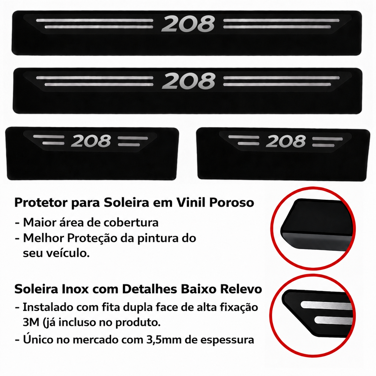 Kit soleira baixo relevo em aço inox 208 - BLACK