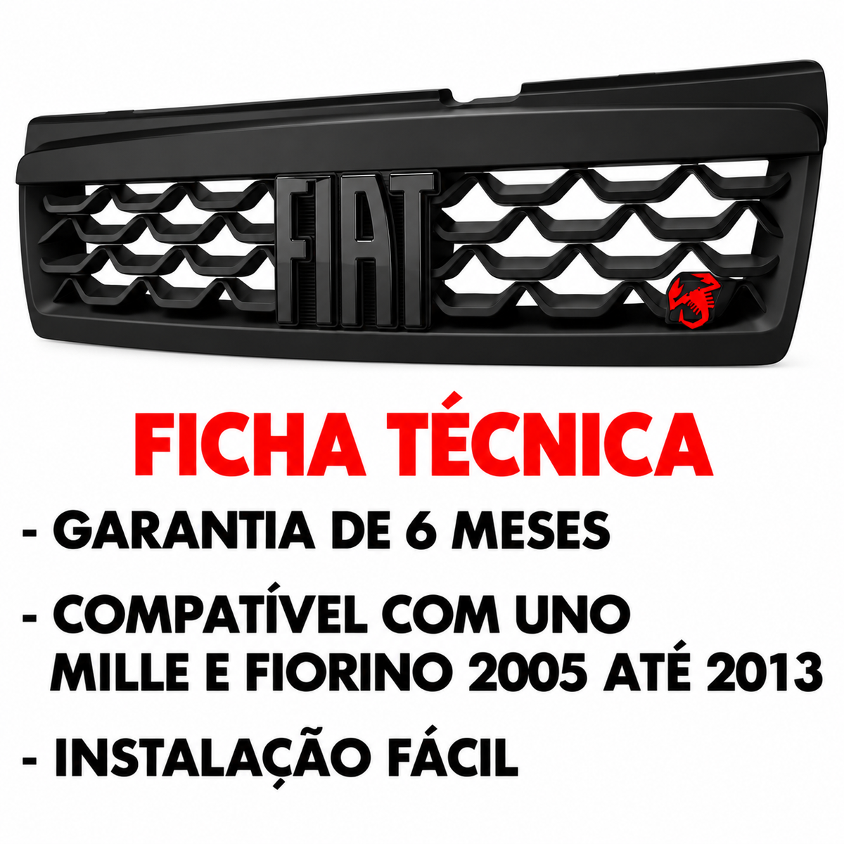 Grade Curvada Uno Mille Fiorino Emblema Preto e Escorpiao 2005 2013