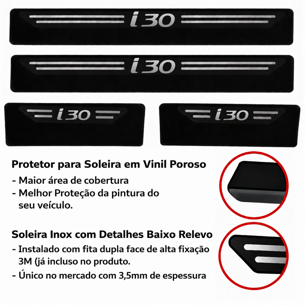 Kit soleira baixo relevo em aço inox I30- BLACK