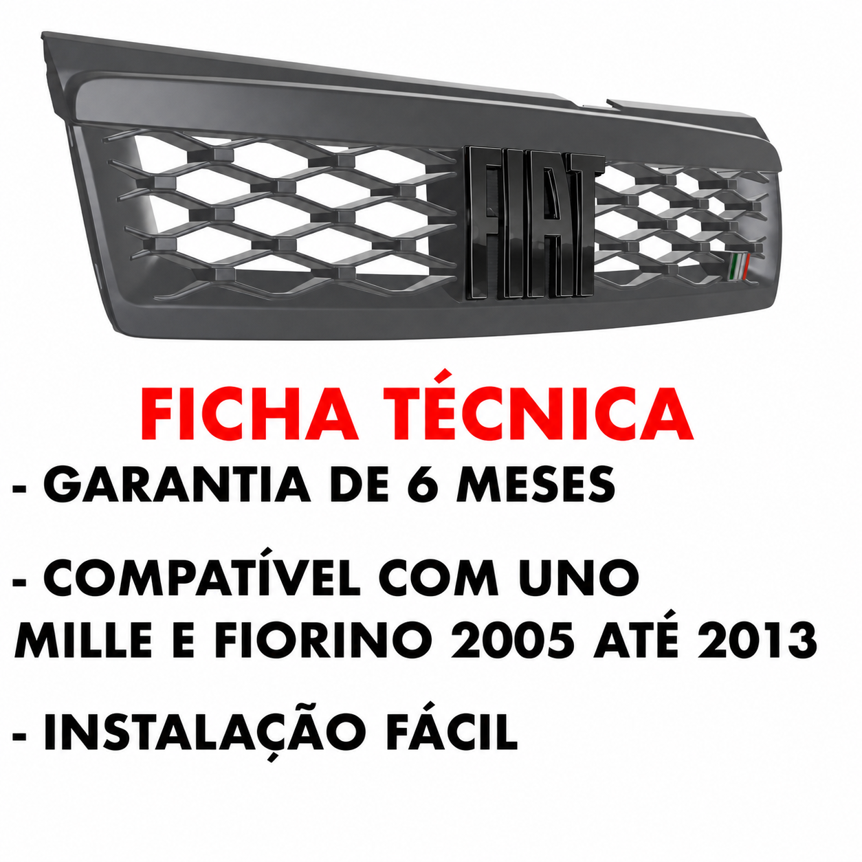 Grade Dianteira Uno Retangular Cinza - COM EMBLEMA PRETO