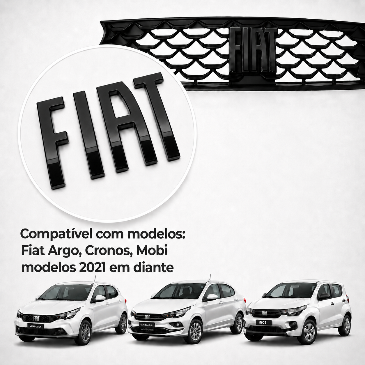 Emblema Fiat Black Piano Grade Cronos Argo e Mobi 2021 Em Diante