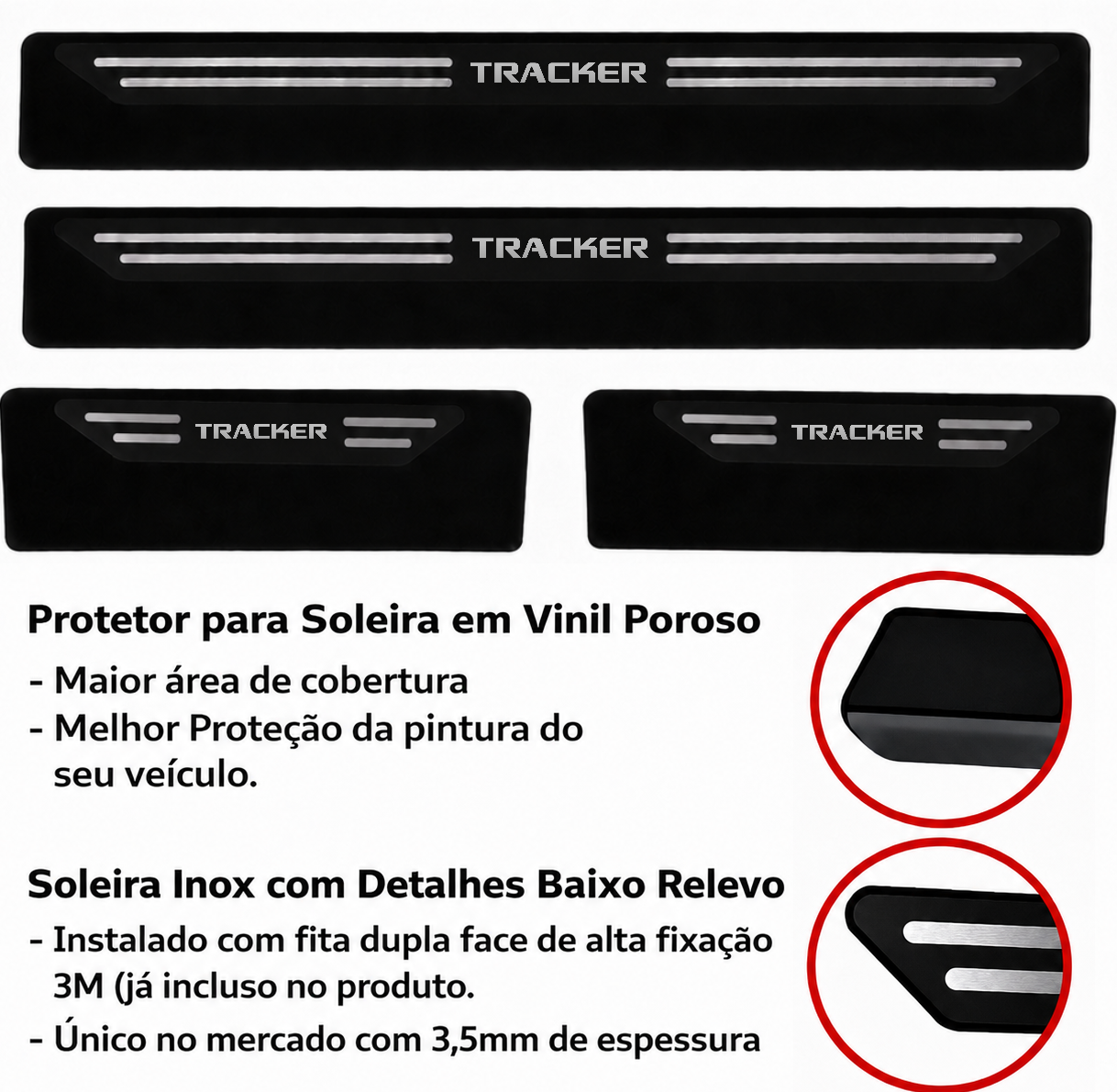 Kit soleira baixo relevo em aço inox Tracker - BLACK