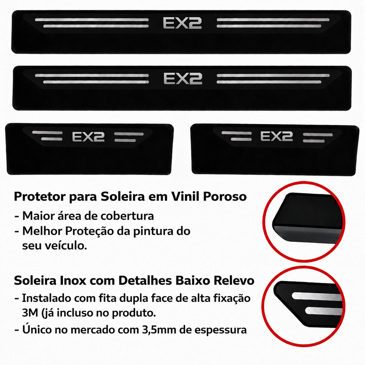 Kit soleira baixo relevo em aço inox Ex2 - BLACK
