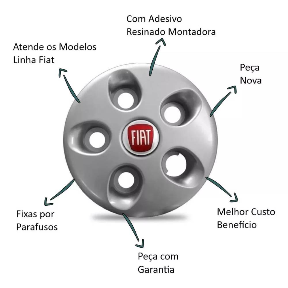 Kit Calota Ducato Centro Roda Aro 16 C/emblema Prata 4 peças