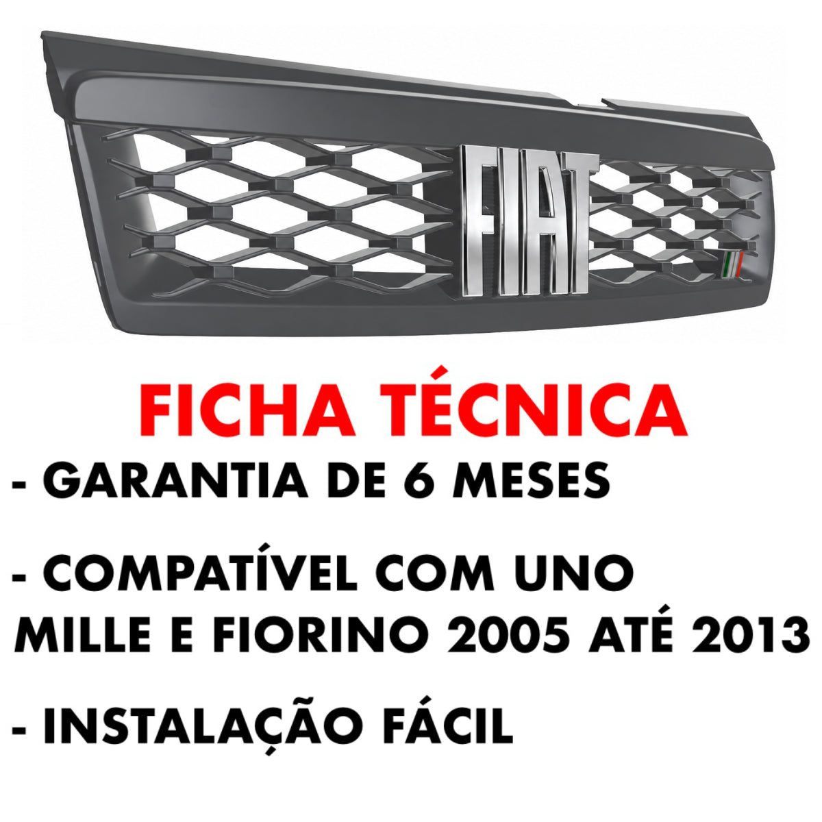 Grade Dianteira Uno Retangular Cinza - COM EMBLEMA
