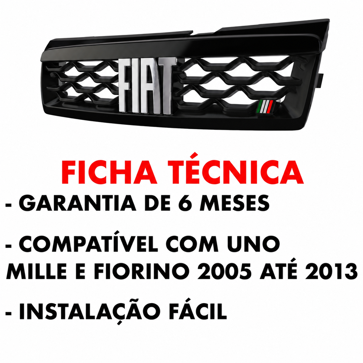 Grade Dianteira Curvada Uno Mille Fiorino 2005 A 2013 Emblema Cromado Italia