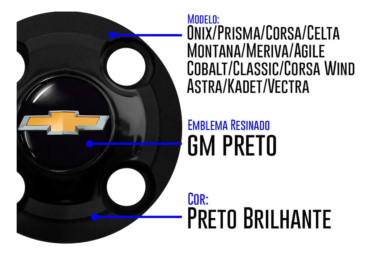 Kit Calotinhas new black Chevrolet Aro 13, 14 e 15 - Emblema Preto