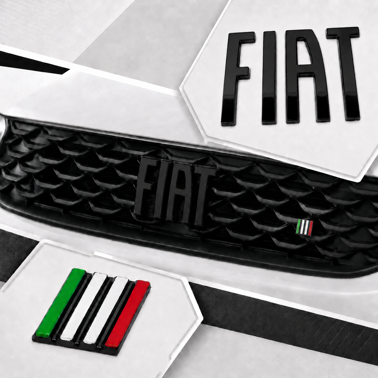 Kit Emblema Fiat Black Piano Bandeira Italia para Argo Cronos e Mobi 2021 em diante