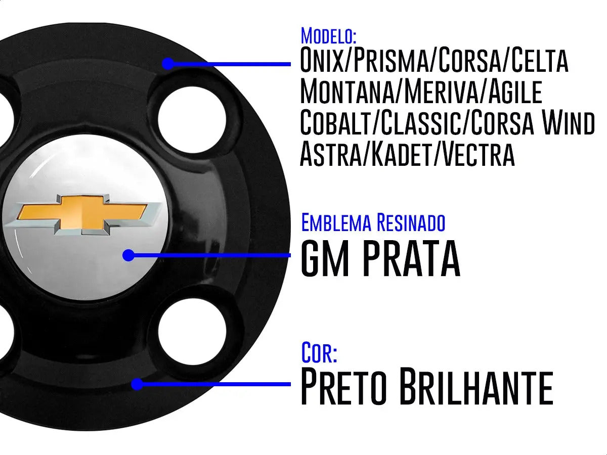 Kit Calotinhas new black Chevrolet Aro 13, 14 e 15 - Emblema Prata