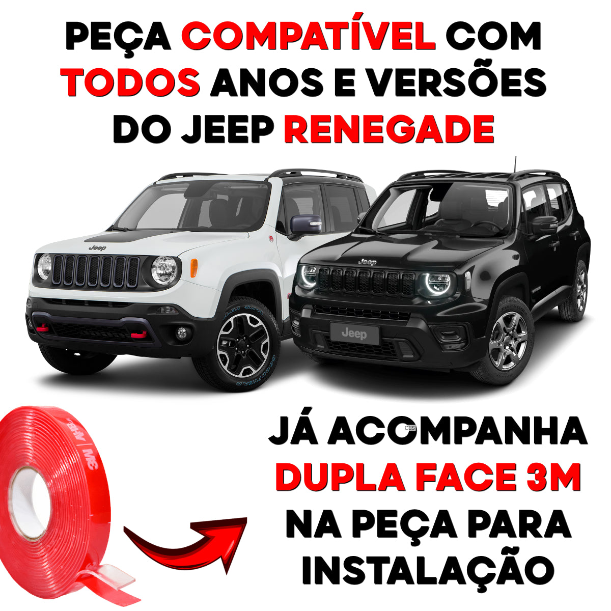 Friso Preto Renegade Com Fita Dupla Face GPI Automotiva