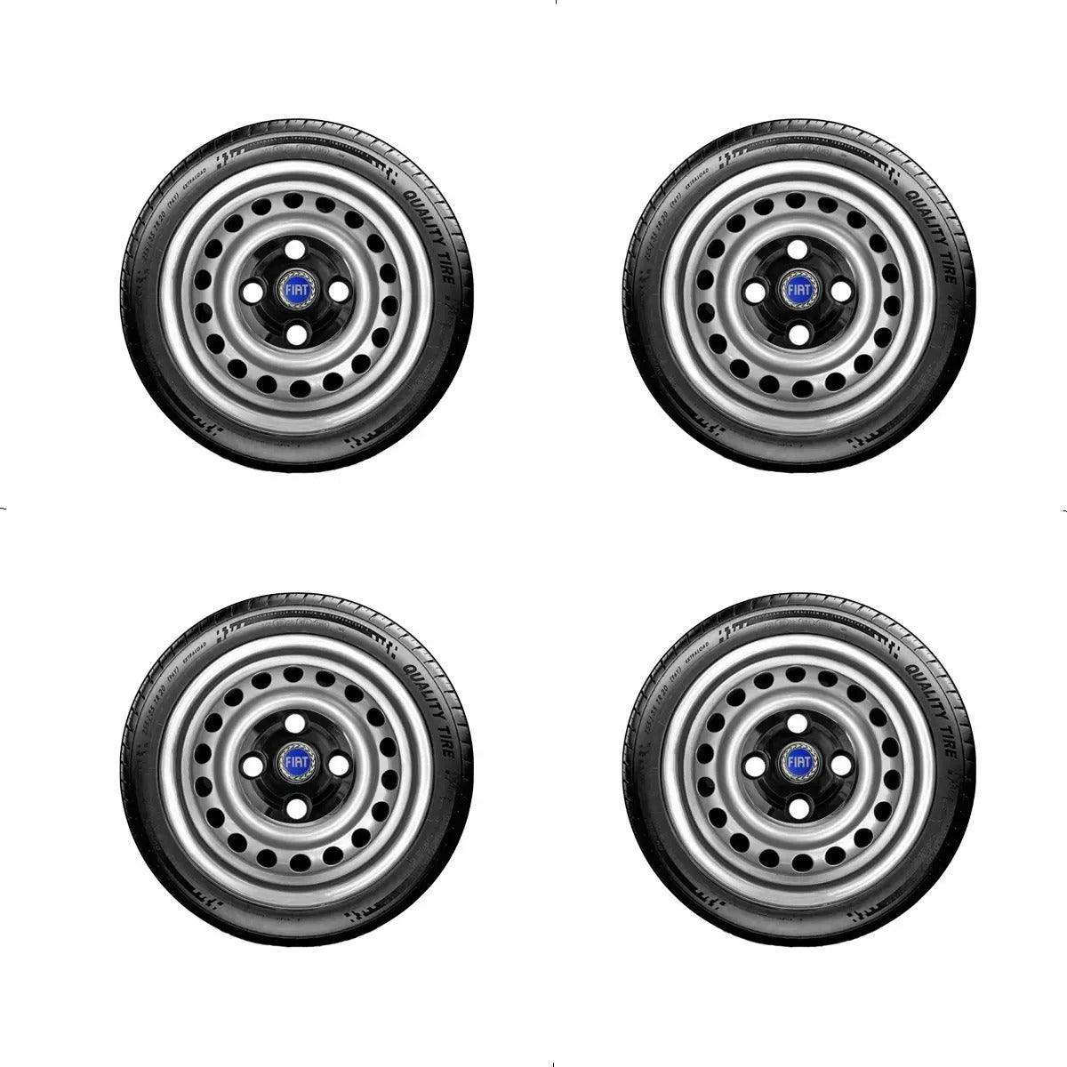 Kit Calotinhas new black Fiat Aro 13, 14 e 15 - Emblema Azul