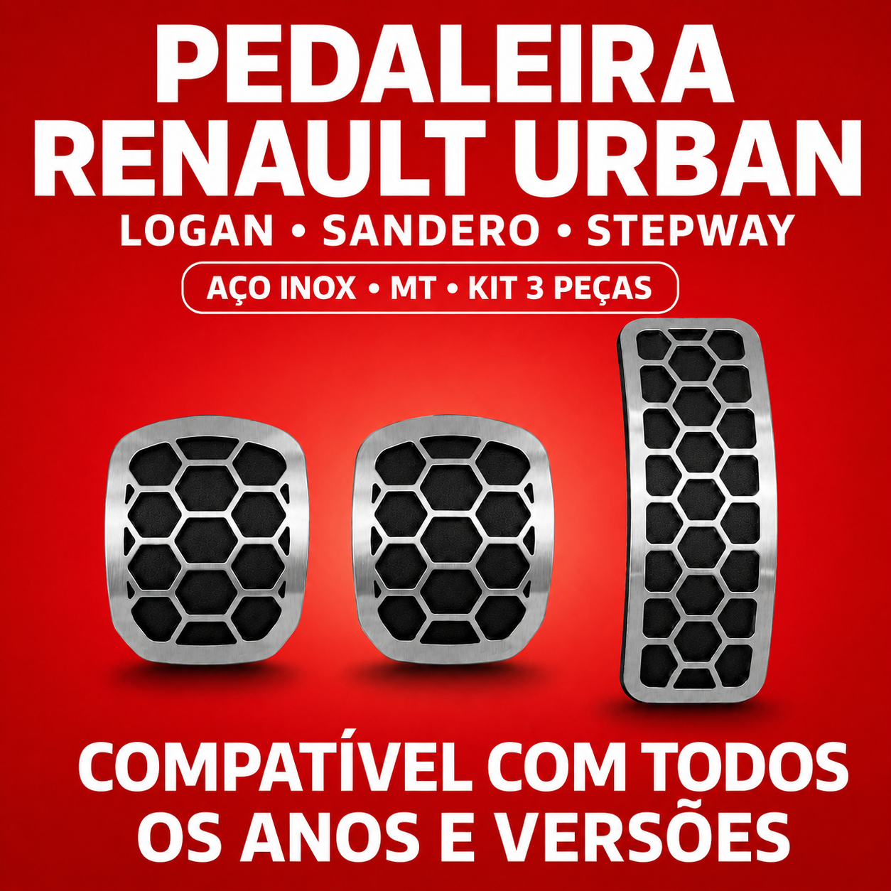 Pedaleira em aço inox Renault Logan Sandero Stepway Urban MT Todos os anos