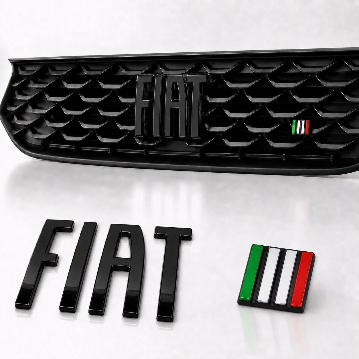Kit Emblema Fiat Black Piano Bandeira Italia para Argo Cronos e Mobi 2021 em diante
