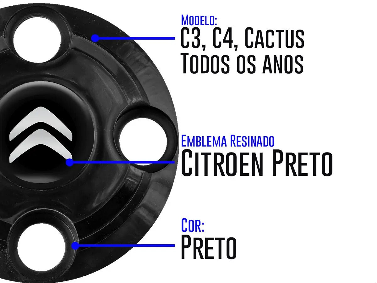 Kit Calotinhas new black Citroen C3 C4 Todos modelos Aro 13, 14 e 15 - Emblema Preto