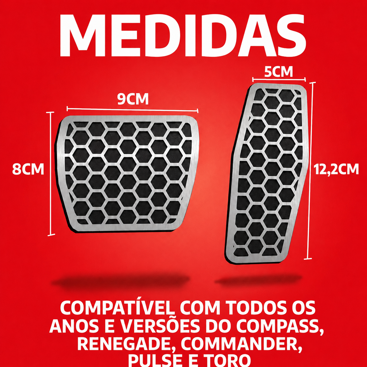Pedaleira em aço inox Jeep Compass Renegade Commander Pulse Toro Urban AT Todos os anos