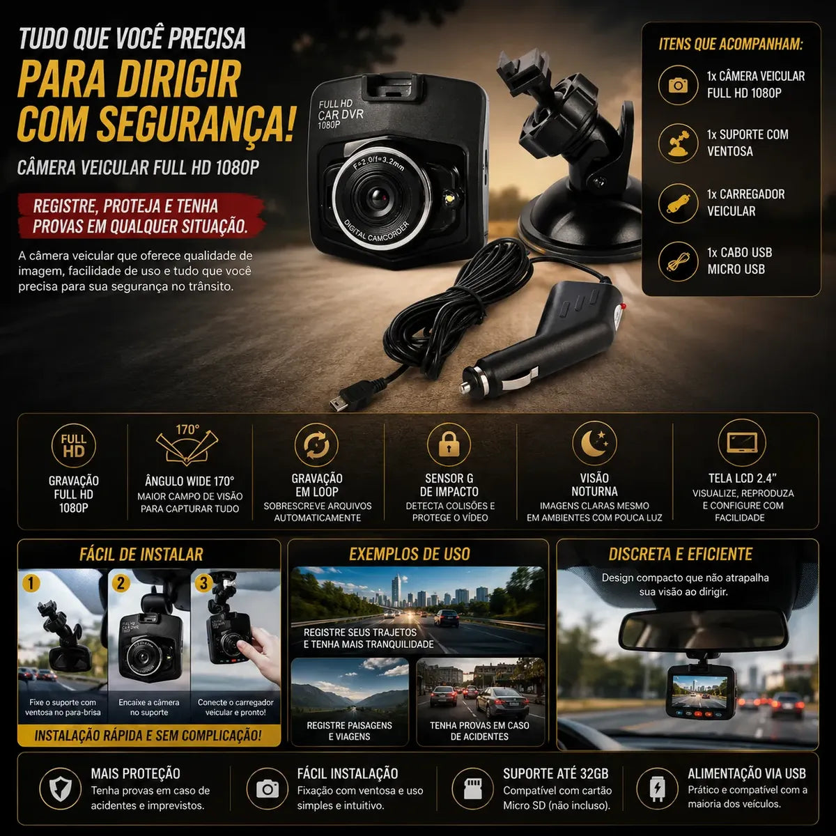 Câmera Full HD Para Registrar Caminhos