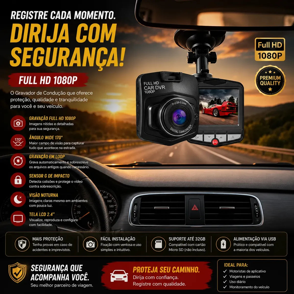 Câmera Full HD Para Registrar Caminhos