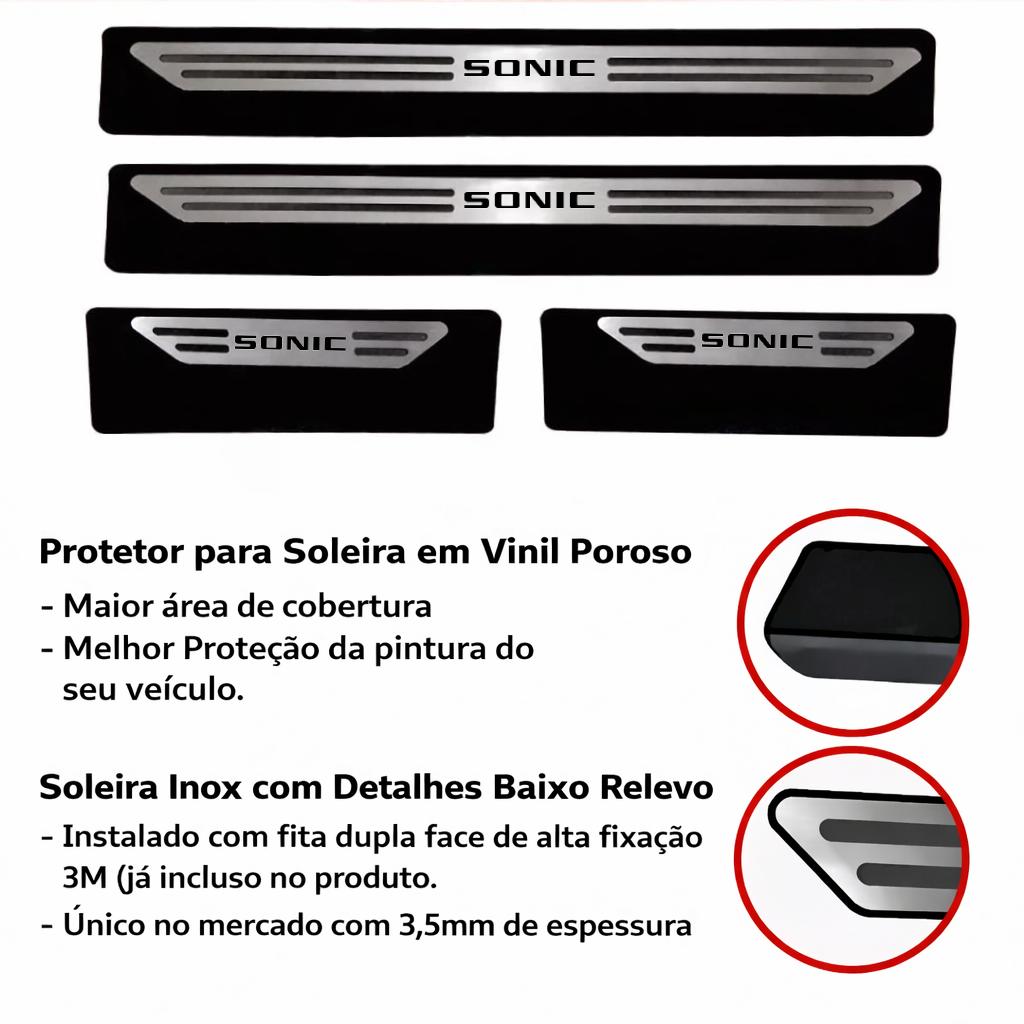 Kit soleira baixo relevo Sonic em aço inox