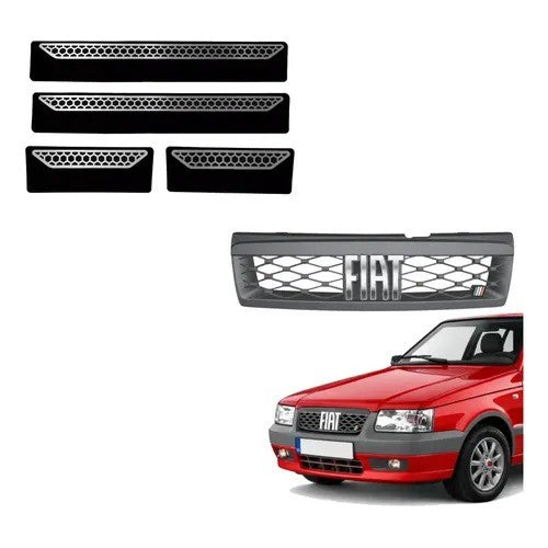 Kit Grade Cinza Com Emblema Cromado e Soleiras Urban em Inox Fiat Uno Mille 05 a 13